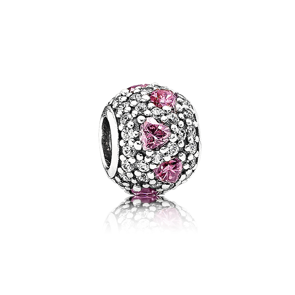 Women's Pandora Pink Heart Pave Ball Charm Bracelet Set Jewelry