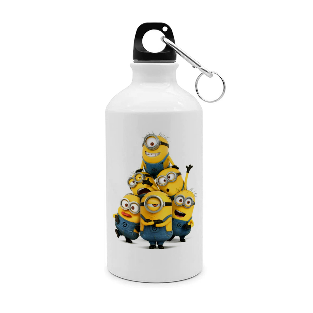 White aluminum bottle with printed design theme The Minions