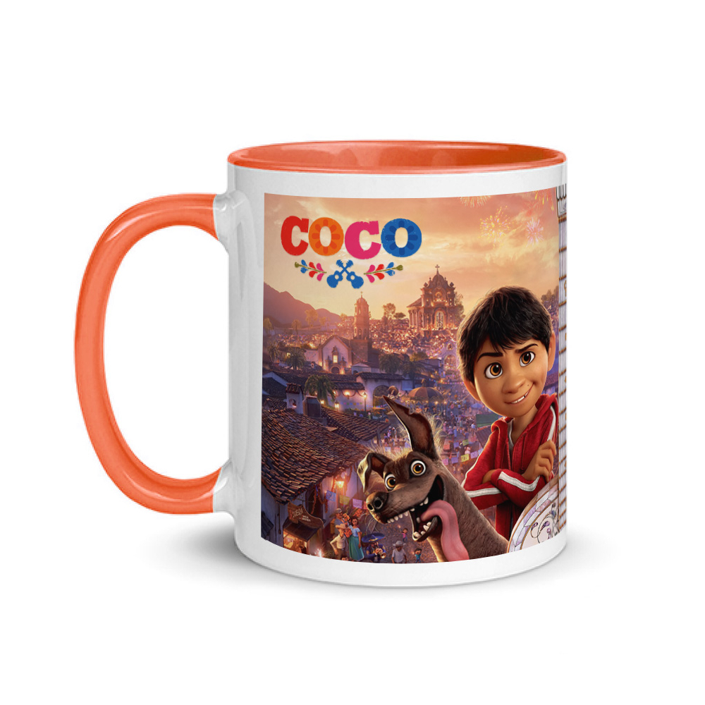 Ceramic white and oranje mug with printed design theme Coco | Online Agency  to Buy and Send Food, Meat, Packages, Gift