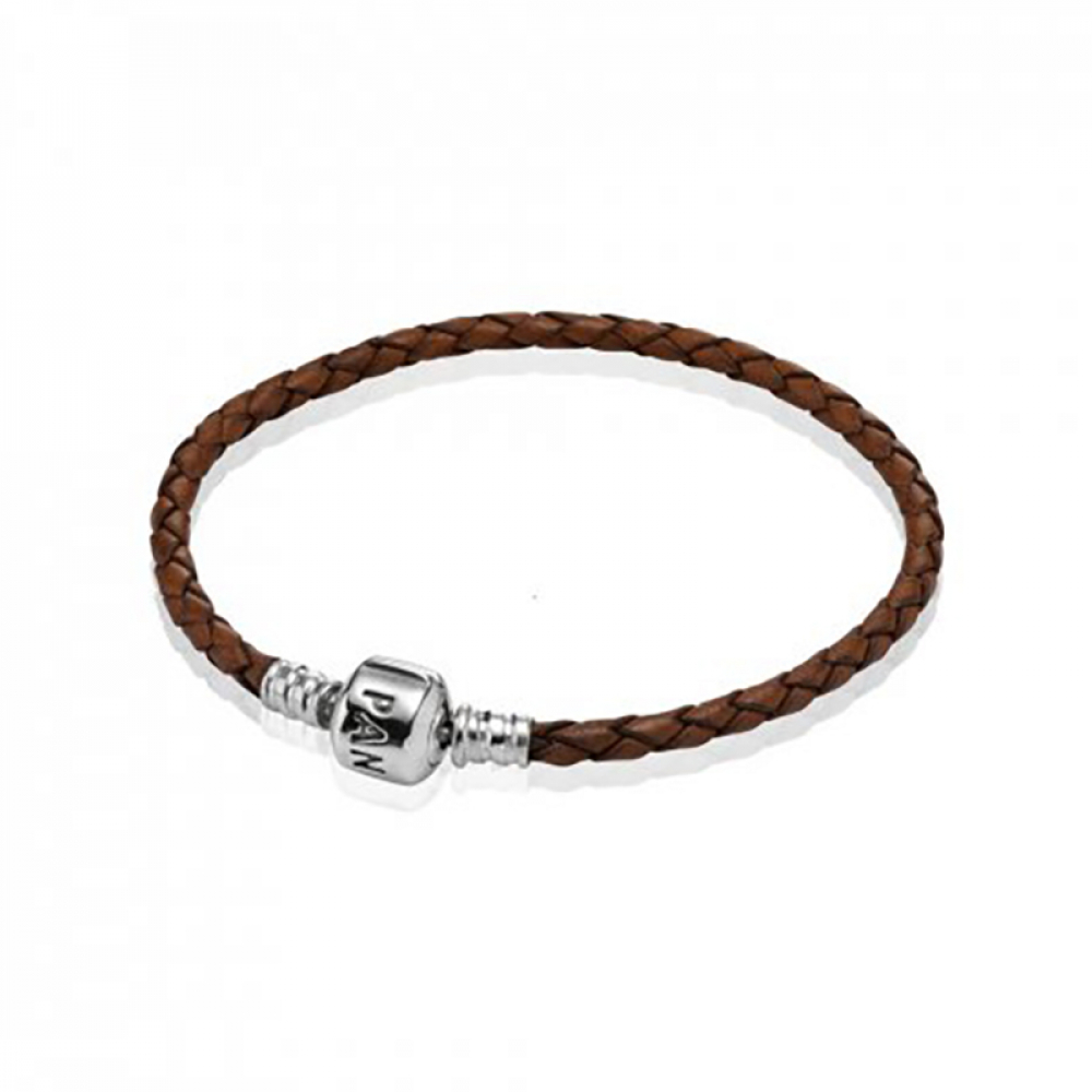 Style Pandora barrel closure brown leather simple braiding bangle