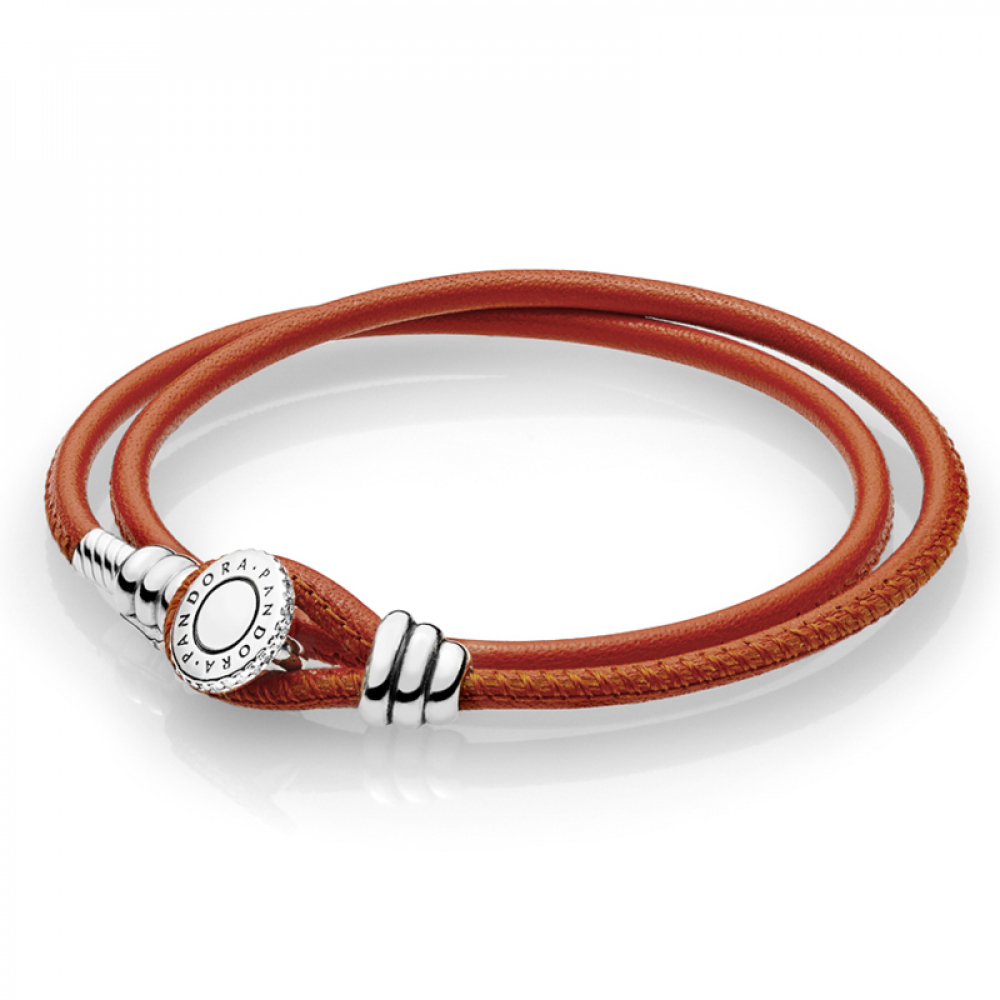 Style Pandora Moments orange double woven leather braiding