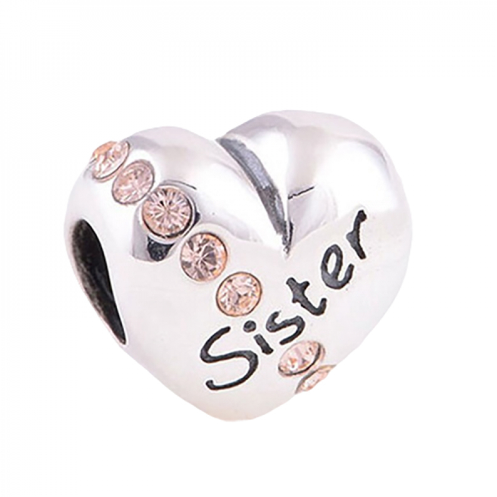 Love Sister Pink Murano Charm Bead Bracelet Pandora Inspired