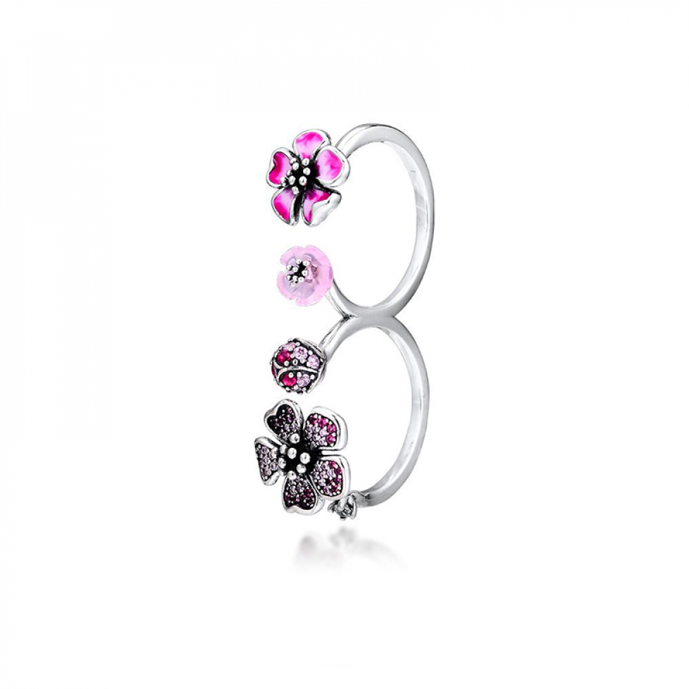 Anillo de plata estilo Pandora doble abierto con flor de rosa