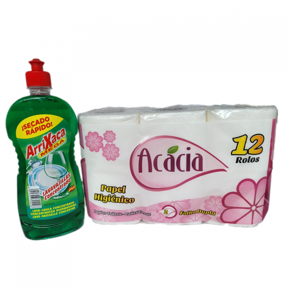 Detergente lavavajillas concentrado Arrixaca + Papel sanitario doméstico  doble hoja Acácia