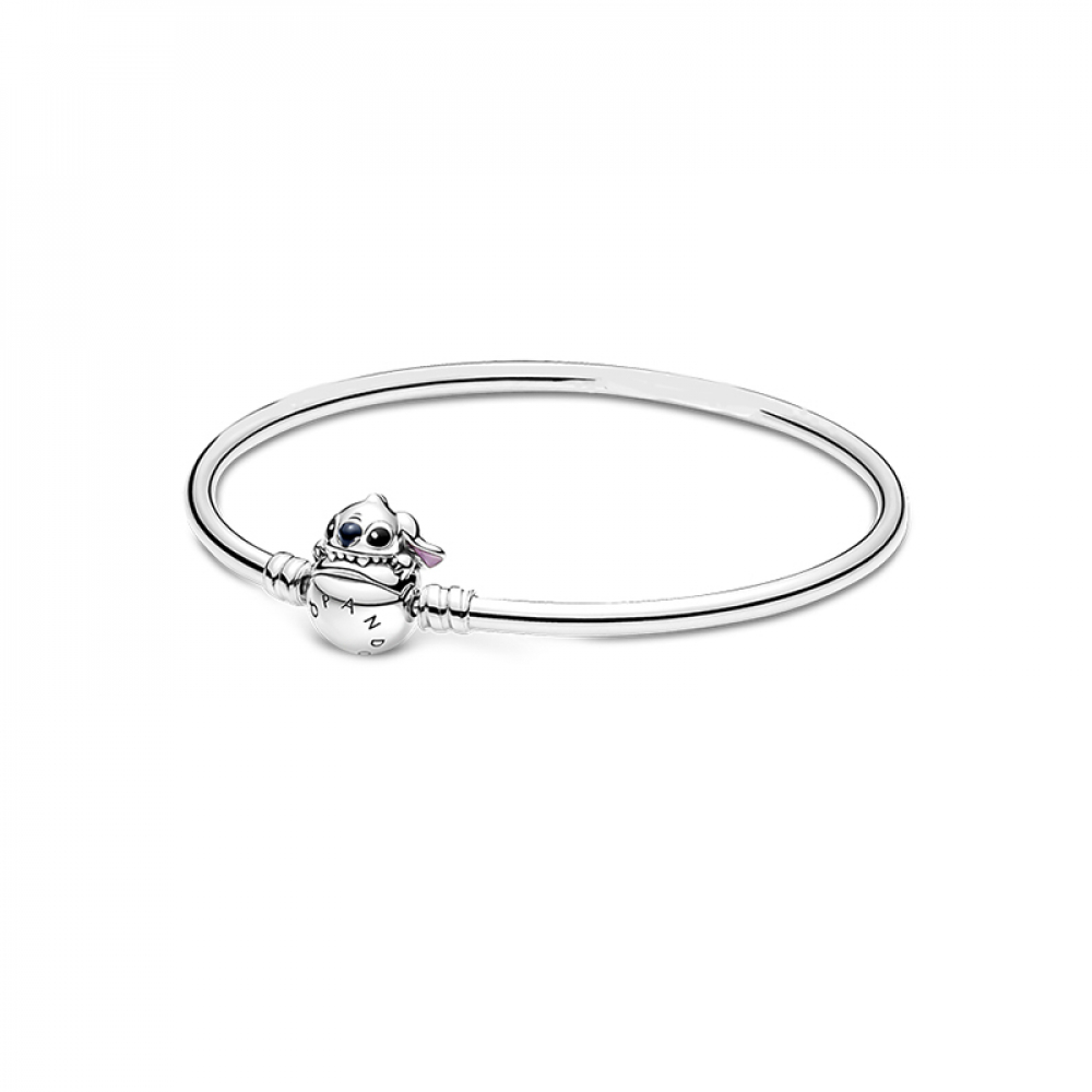 Pandora Moments style silver rigid with Disney Stitch bite clasp bracelet -19  cm- |