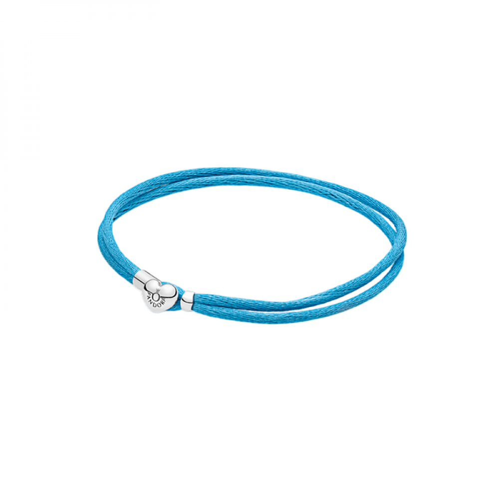 Pandora Moments style silver bracelet double turquoise fabric cord 21 cm