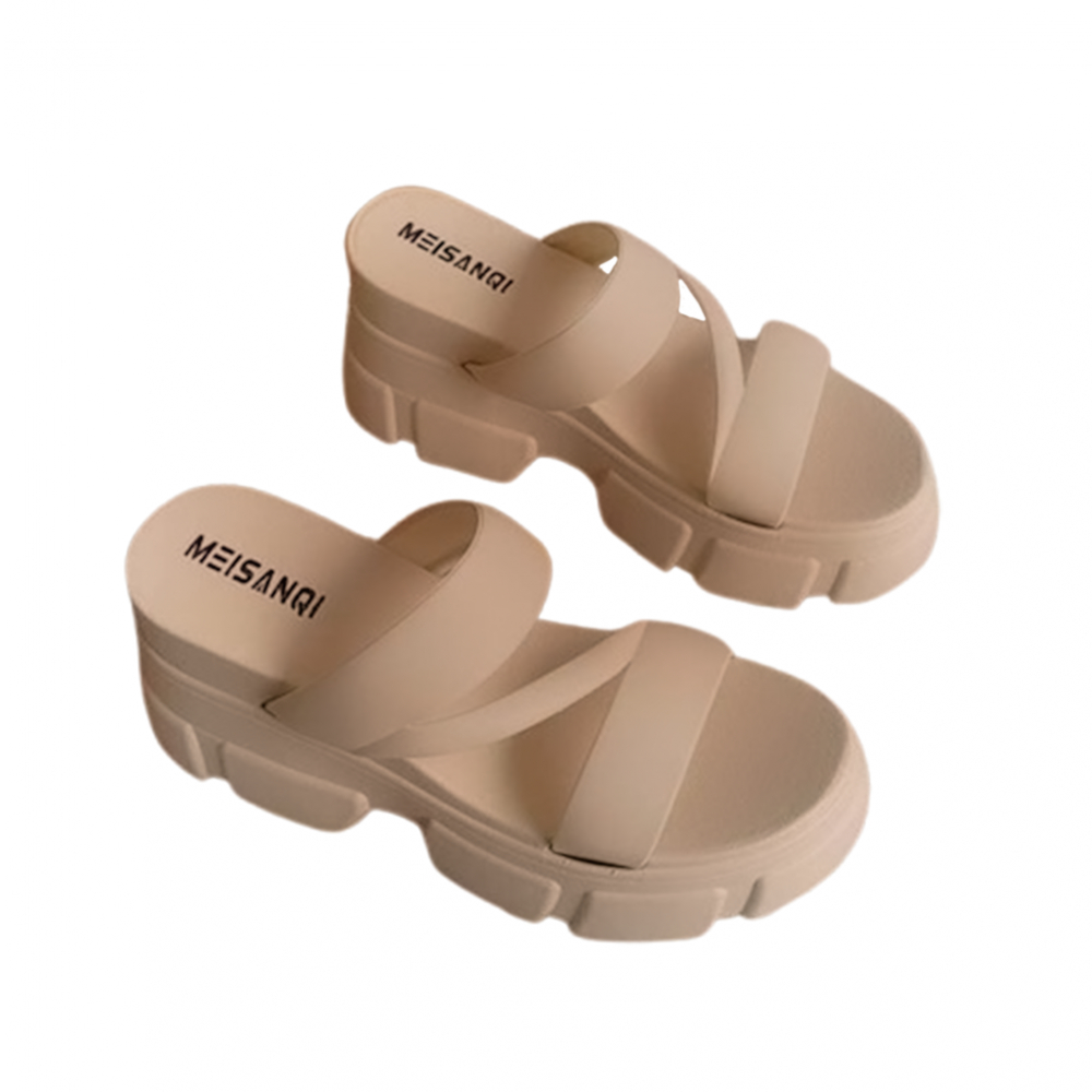 Meisanqi beige platform backless sandals size 37