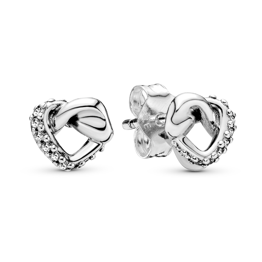 PANDORA Knotted Heart Heart Stud Earrings Women's Birthday Fashion Jewelry  Gift Sparkling Freehand Earwears