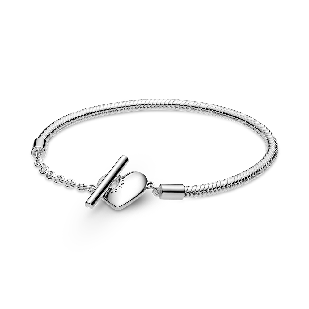 Duchess Plausible Incredible Style Design Pandora with T Closure & Heart Snake Chain Silver Bracelet (17  cm) 