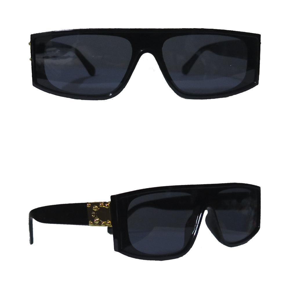 Rectangular Louis Vuitton style designer sunglasses with black armor and  dark lenses